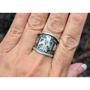 Native American Ring Jewelry Thunderbird Handmade Signed Navajo Jewelry sz 6.75*
